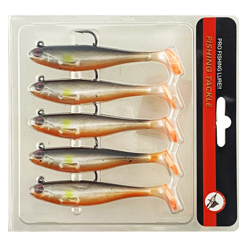 Product Image for Weicher Angelköder mit Jigkopf und Paddelschwanz - 5er-Set, Schwarz und Orange / Kaufen Sie 2 und erhalten Sie 1 gratis