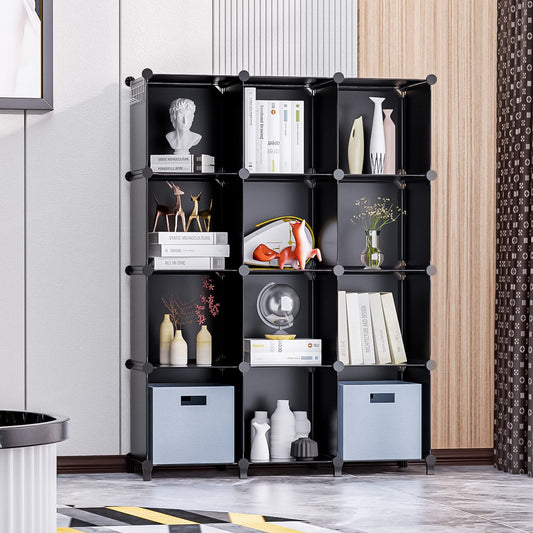 HOMIDEC Cube Storage Organizer 16-Cube Storage Shelf for Garment Racks, Closet  Organizers with Metal Hammer, Bookshelf for Kids, (48.4 L x 12.2 W x 48.4 H  Inches),Black