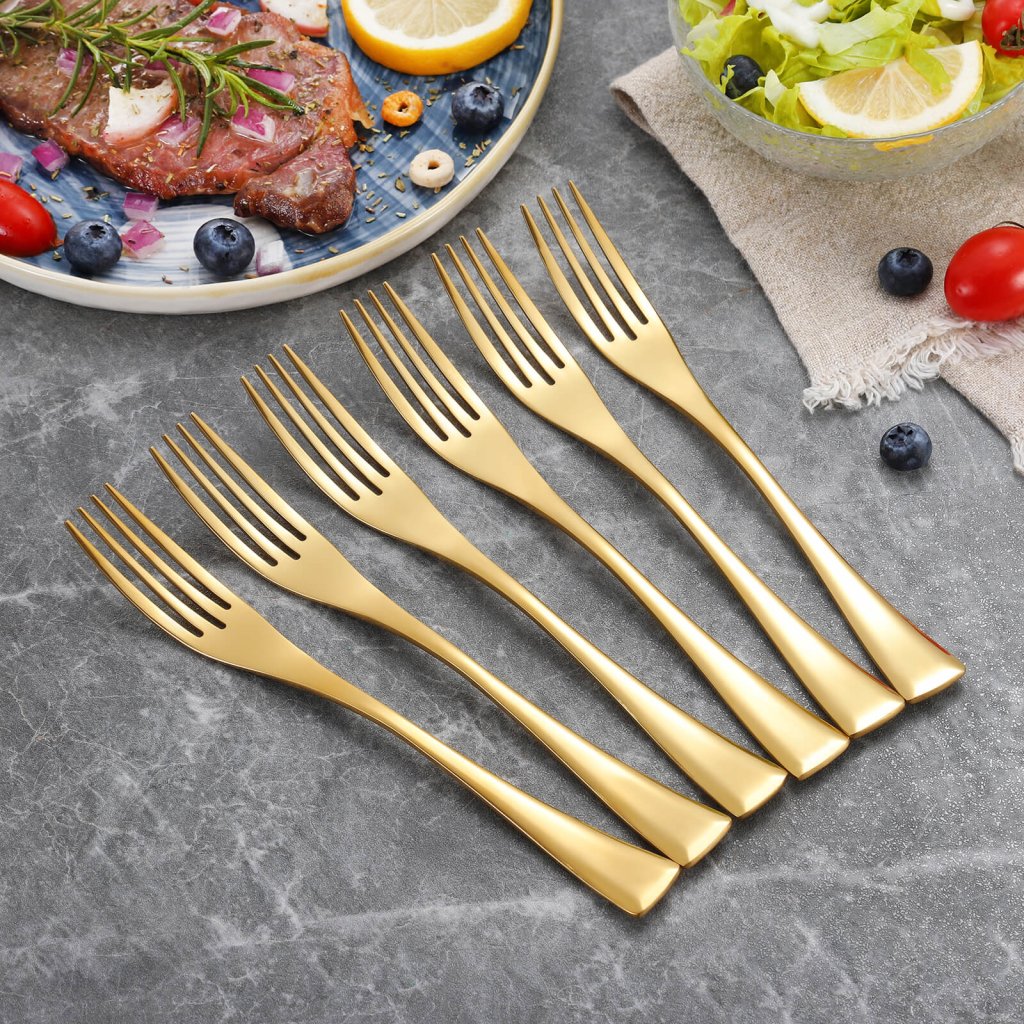 US$ 21.99 - 6 Titanium Gold Plated Stainless Steel Steak Knives -  m.