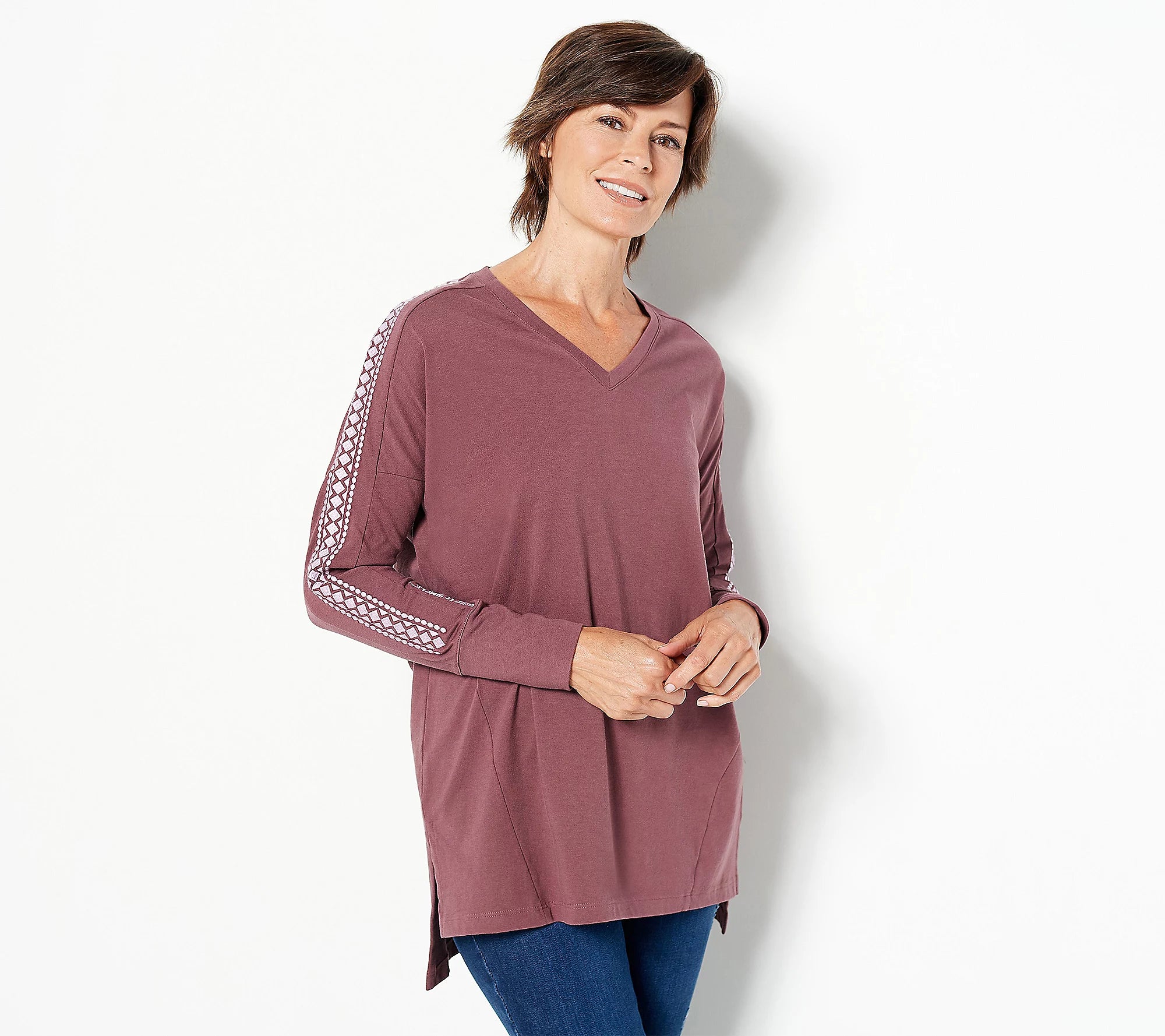 Life is Good Women's Relaxed Embroidered Crusher Tunic Positive Brown