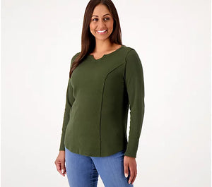 Belle by Kim Gravel Women’s Baby Waffle Raw Edge Seamed Top- Fresh Air - Smarams