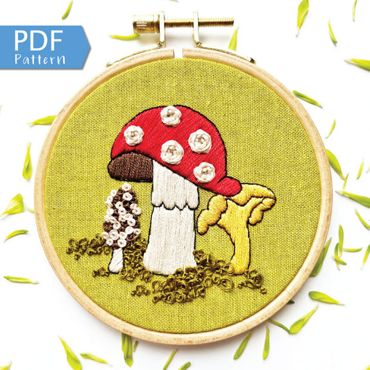 Mushroom Embroidery Kit, Beginner Level, Fungus Among Us