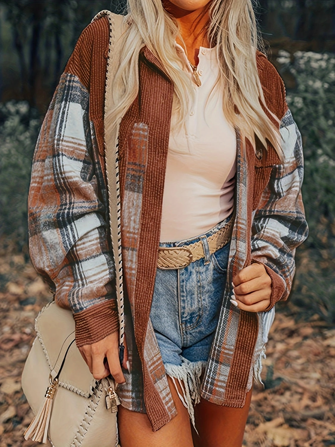 Plaid Collared Neck Button Up"Shacket" Shirt Jacket