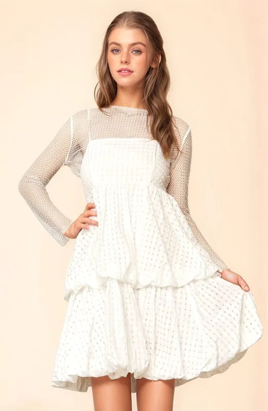 Checker Print Side Pockets Textured Mini Dress