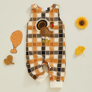 Thanksgiving ! Boy's & Girl's Plaid Turkey Bib Overall Jumpsuits - Proud Rabbit