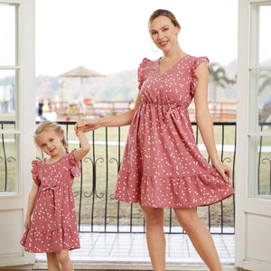 Mommy & Me! Matching Outfits Mother Daughter Pink Dot Dresses - Proud Rabbit