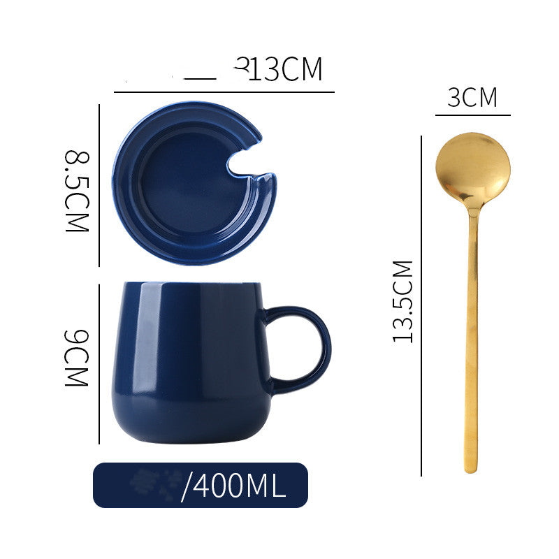 Household Ceramic Mug Coffee Cup Lid Spoon