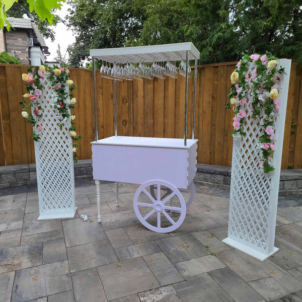 Venta de carritos de dulces, carrito de bar móvil, carrito de bebidas, decoración para fiestas, decoraciones para bodas, exhibición de champán, barra de eventos, carrito de bar plegable, carrito de barra de PVC blanco, artículos para fiestas fabricados en Toronto