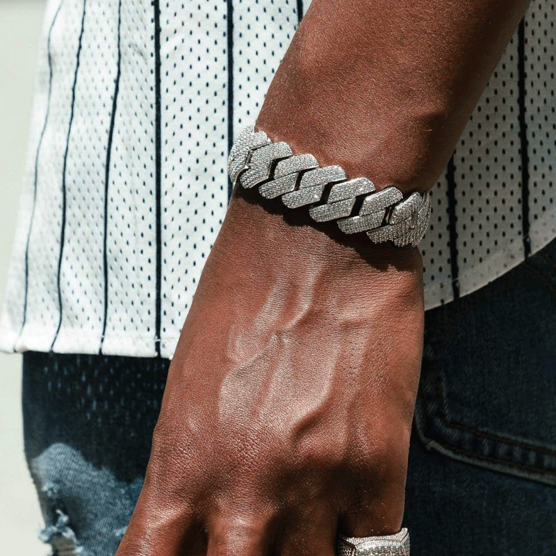 19mm Diamond Prong Cuban Bracelet White Gold