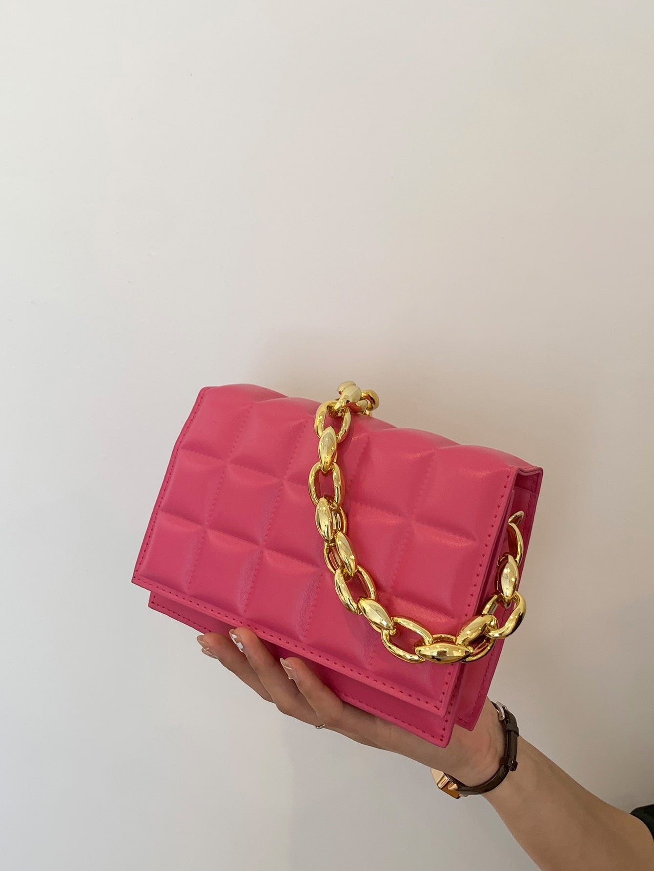 Mini Geometric Embossed Chain Flap Square Bag