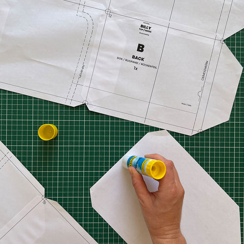 Gluing together the pages of a printed A4/US Letter pdf sewing pattern