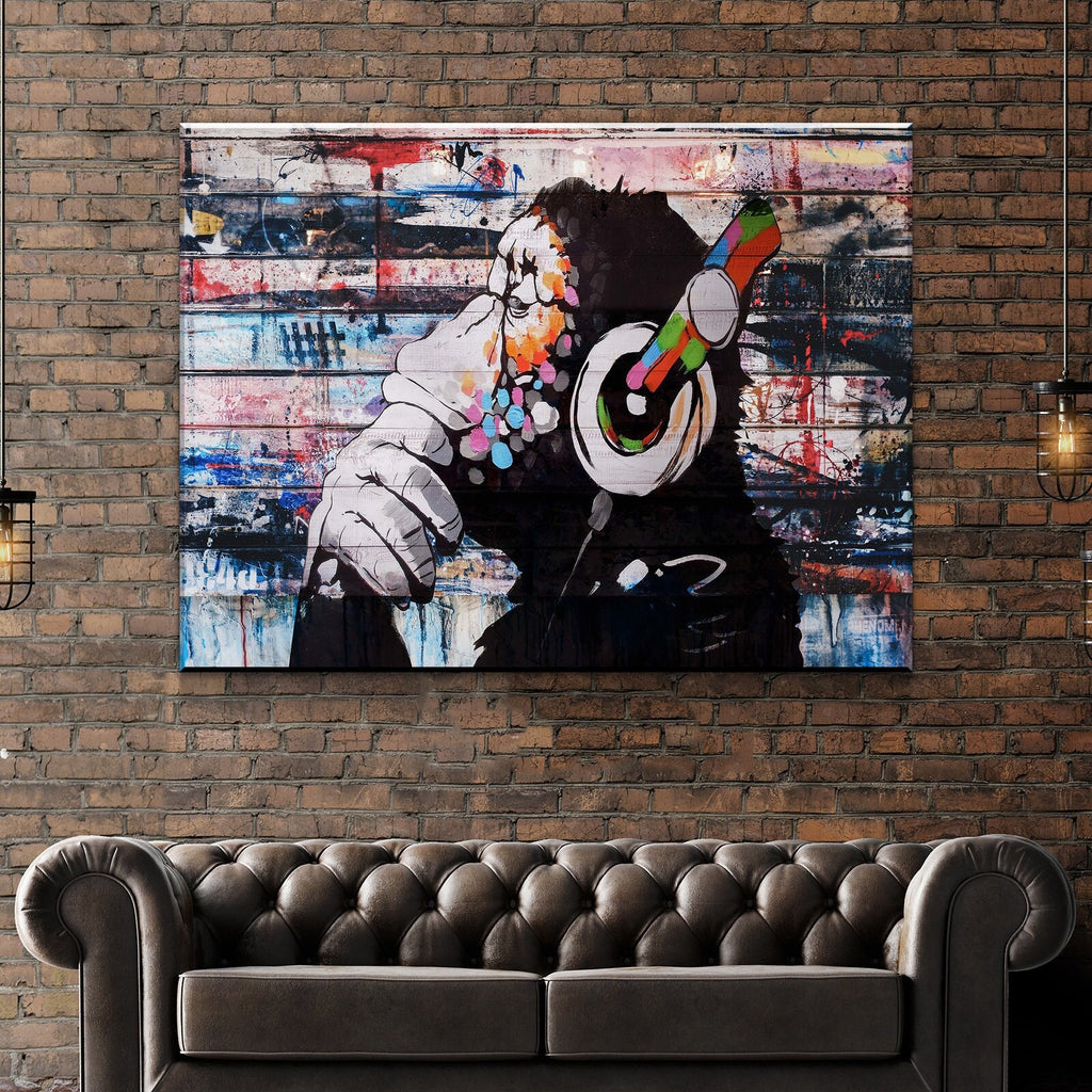 1pc Classic Street Art Poster, Banks Graffiti Wall Art, Behind The Curtain  Poster Canvas Painting, Colorful Graffiti Picture Prints Stretch And Frame