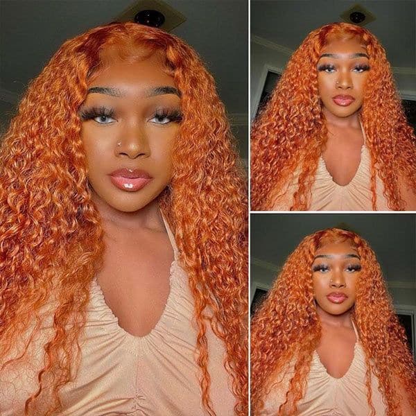 Mslynn Hair Ginger Lace Front Wig Transparent Lace Deep Curly Wig Orange Colored Human Hair Wigs