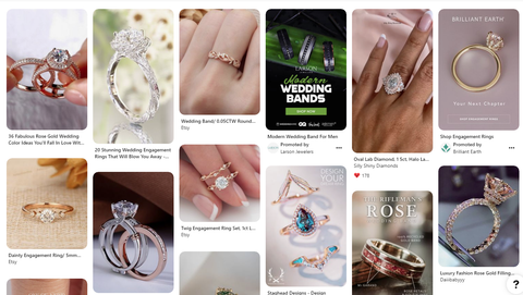 A screenshot of bridal rings "pins" from Pinterest that help you design your custom bridal rings. 