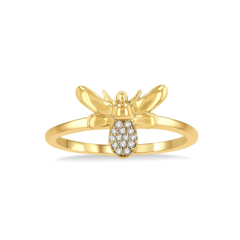 10K Gold Diamond Pave Bumble Bee Ring