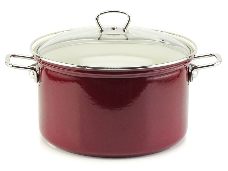 Imitatie vloeistof Postbode enamel pot 24 cm large glass lid wine-red – pfannenprofis.com