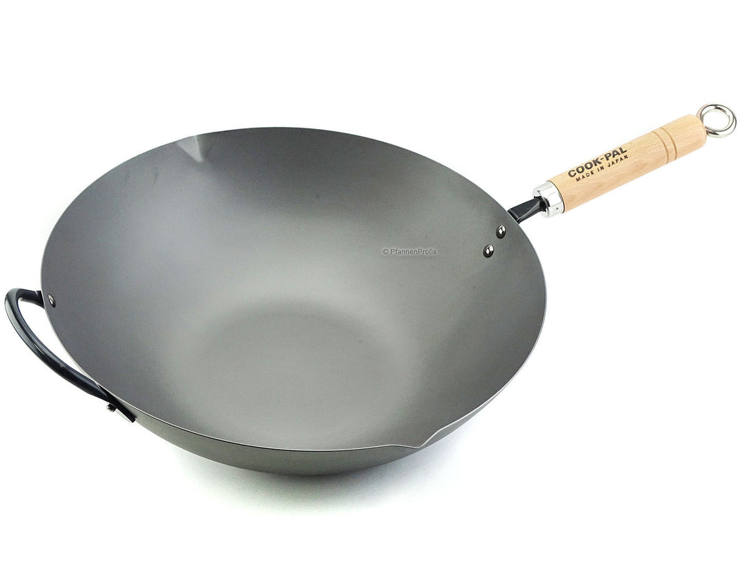 Wok acier carbone fer 36 cm poignées latérales Japon