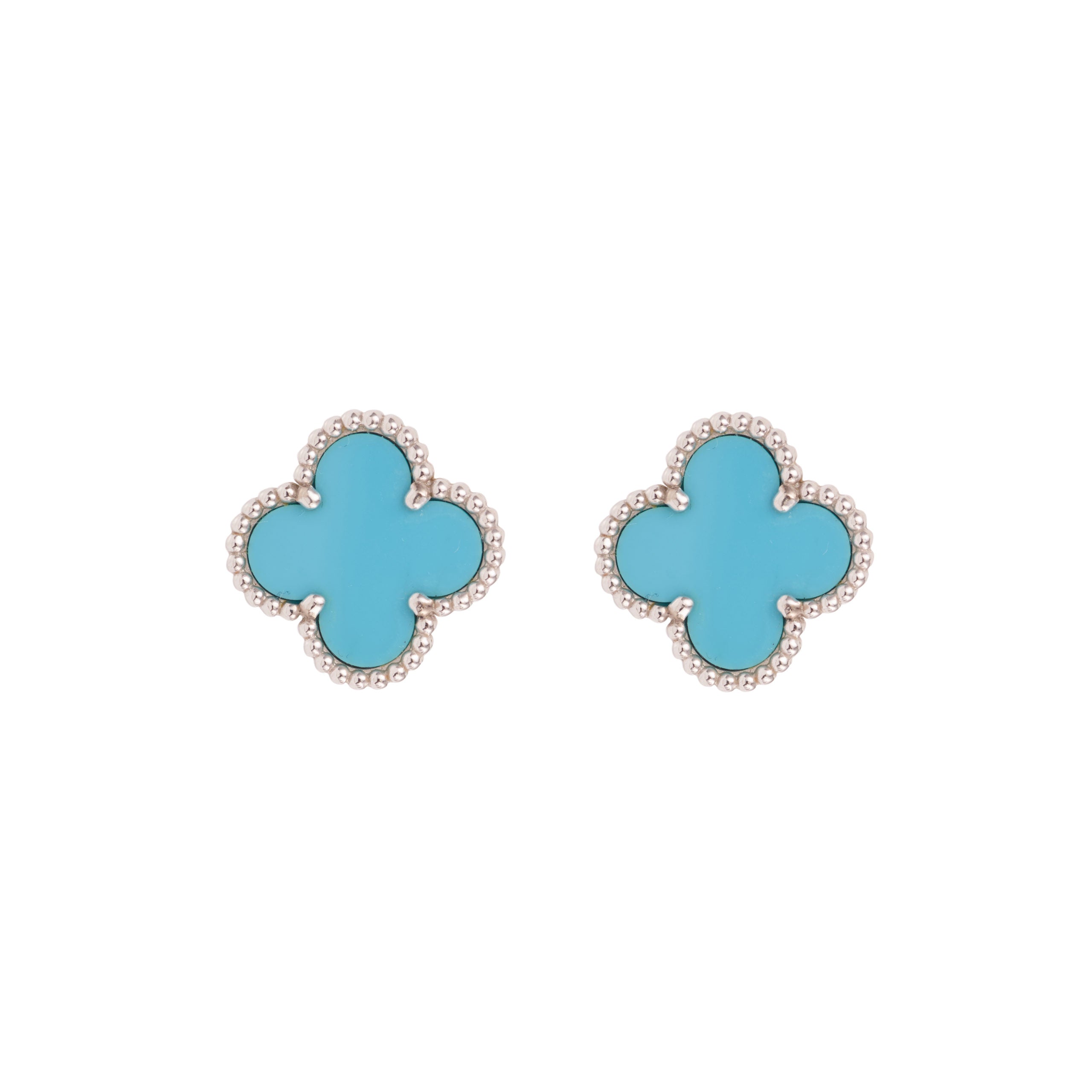 Respectievelijk verschijnen Afleiden Van Cleef & Arpels Alhambra Vintage Turquoise 18 Carats White Gold Earrings  – Les Pierres de Julie