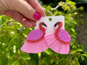 Flamingo Raffia Earrings - Style Lain Boutique - Flamingo Earrings For Women