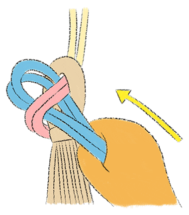 ロープの折り返し部分を、輪に回したロープの下から通します。