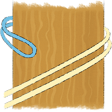 ロープを半分に折り、折ったロープの輪っか側を柱に回します。