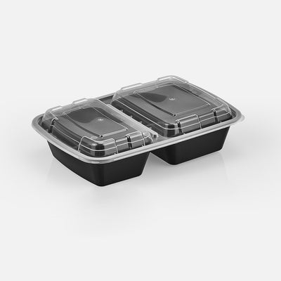 Reusable Black 3-Compartment Rectangular Microwavable Container