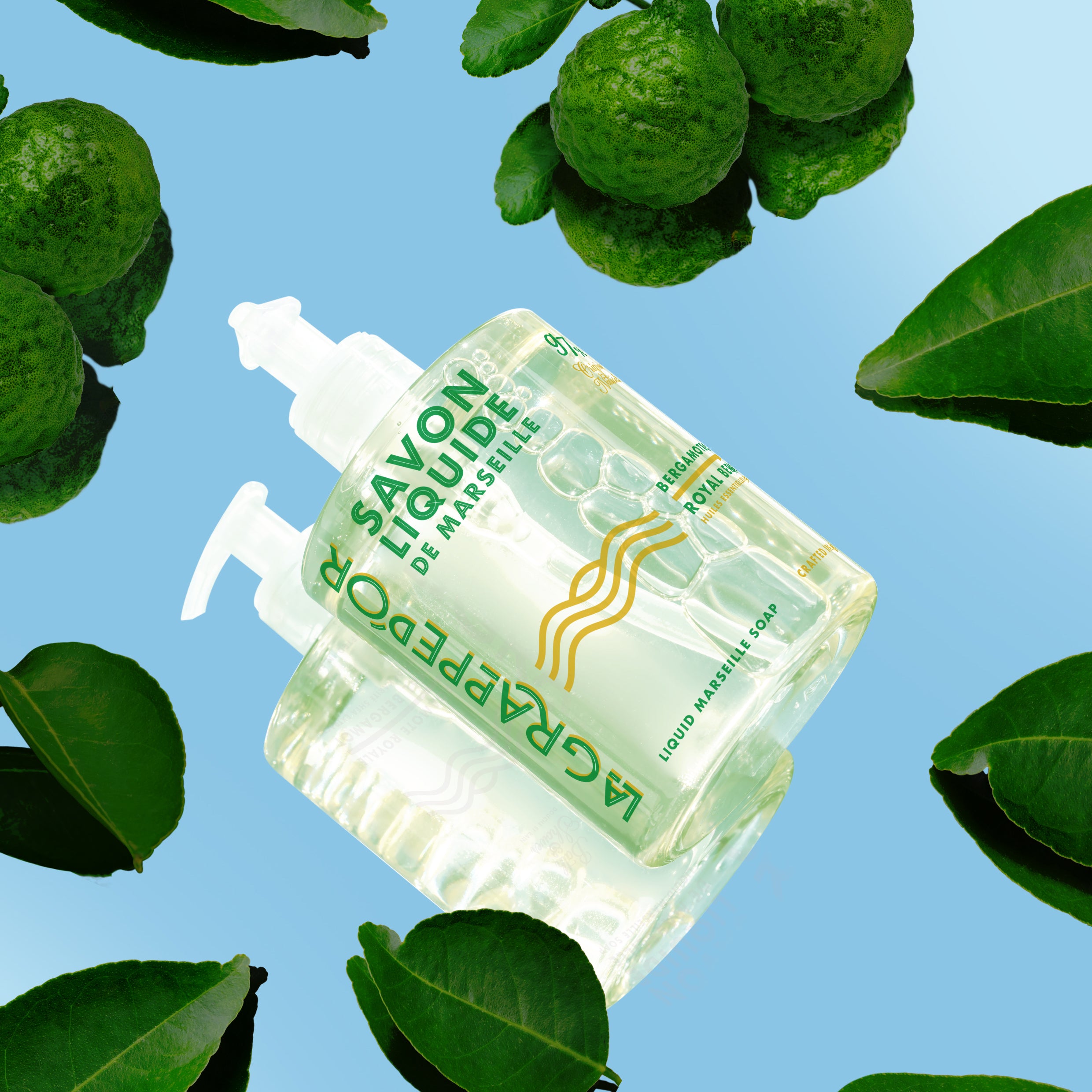 This rich liquid soap gently cleanses and refreshes the skin.