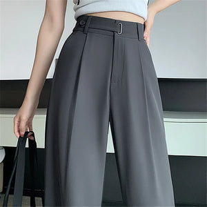Summer Women's Casual Pants Wide Leg Pants Elegant Office Lady  High Waist Loose Trousers Female - 32lavender