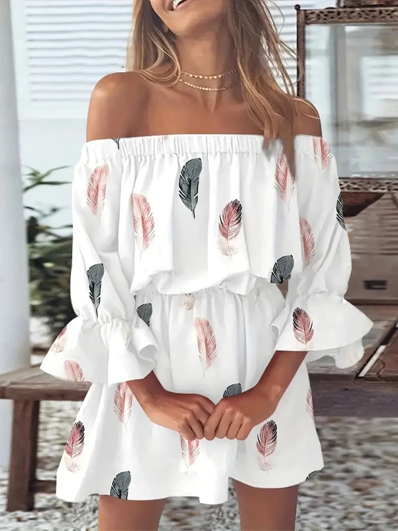 Women Sexy Top Summer Off Shoulder Floral Blouses Women Boho Casual Backless Blouse Female Holiday Slash Neck Tops Clothing