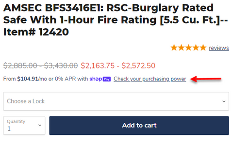 add to cart screen capture showing link to check purchasing power