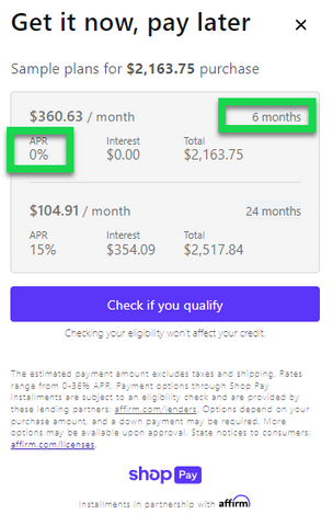 monthly payment options