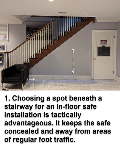 in-floor safe installation location under stairs
