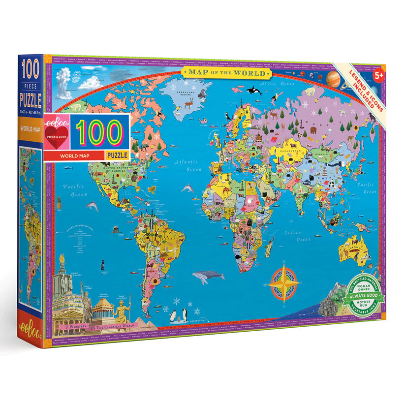 eeBoo World Map 100 Piece Puzzle