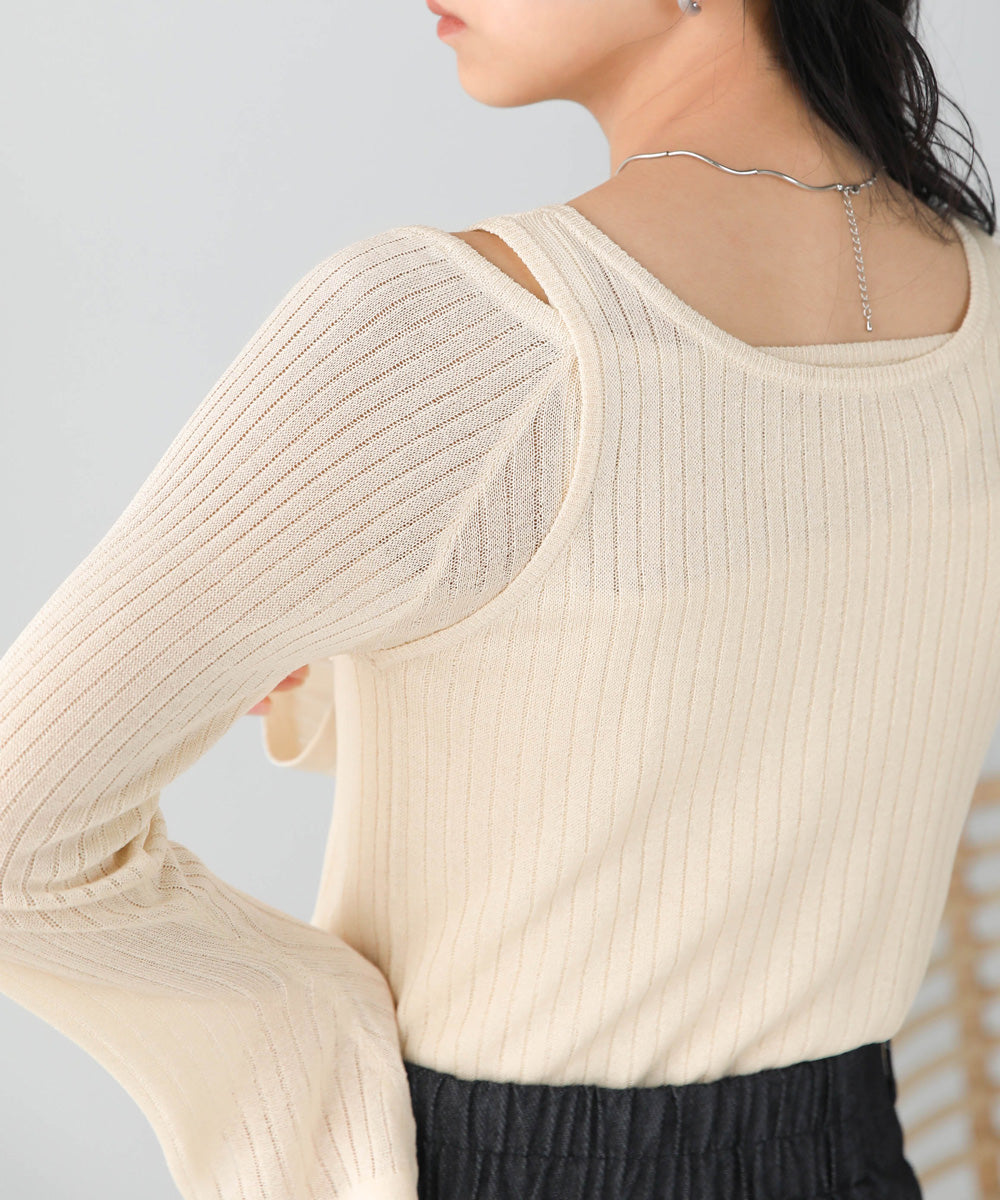 新品タグ付CLANELOOSE SHAPE DEEPNECK KNIT TOPS-