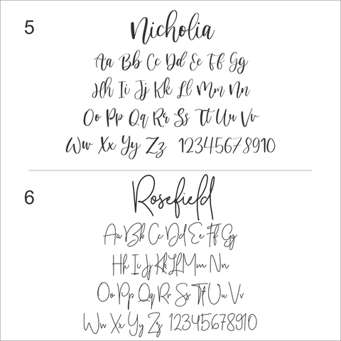 Font examples - Nicholia and Rosefield