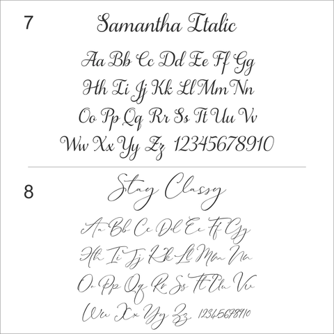 Font examples - Samantha Italic and Stay Classy