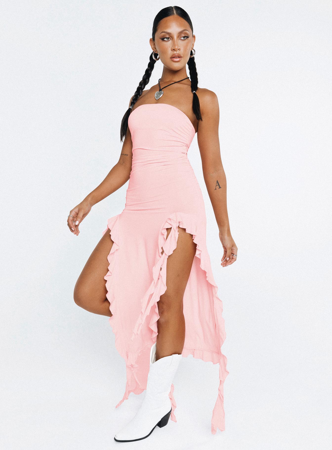 Rendezvous Strapless Midi Dress Blush