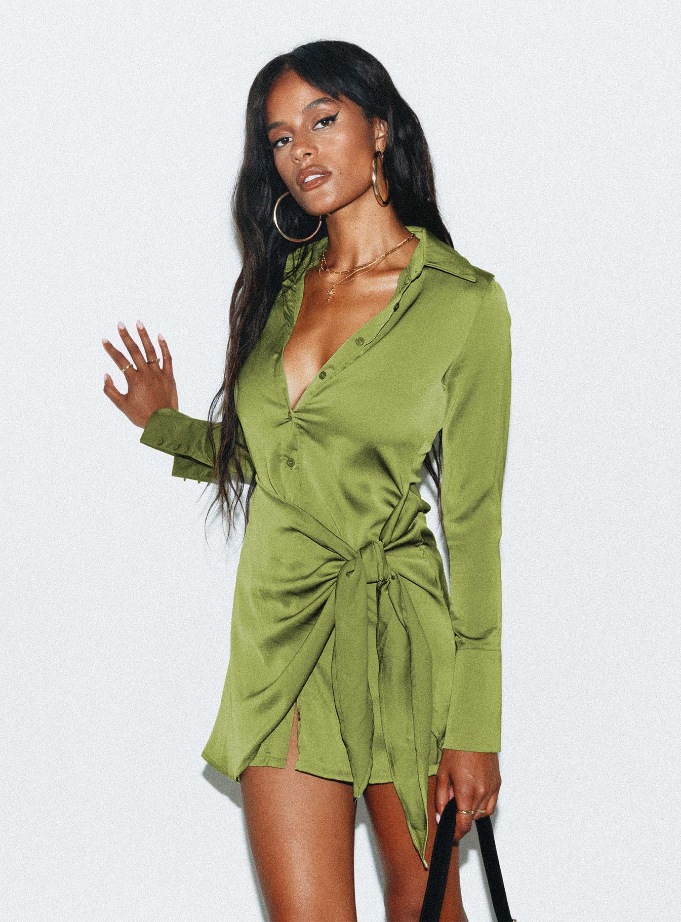 Bodeni Long Sleeve Mini Dress Green