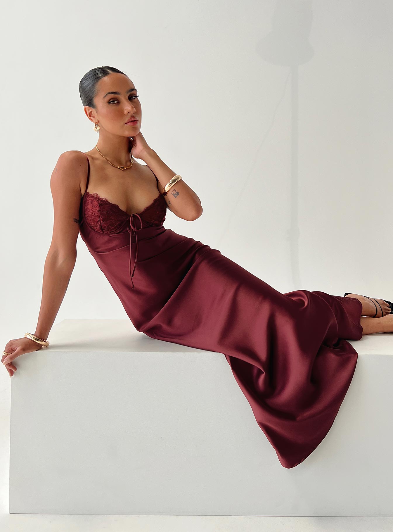 Fadyen Bias Cut Maxi Dress Burgundy