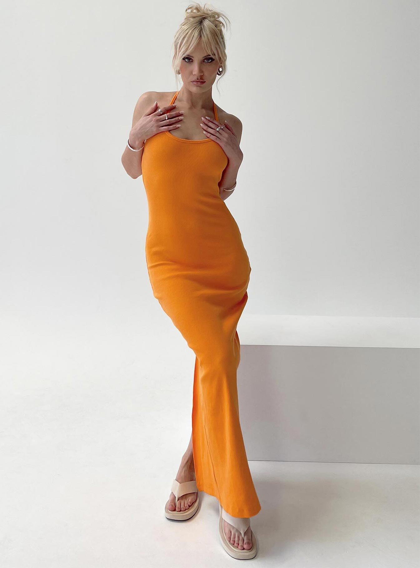 Karyssa Rib Maxi Dress Orange