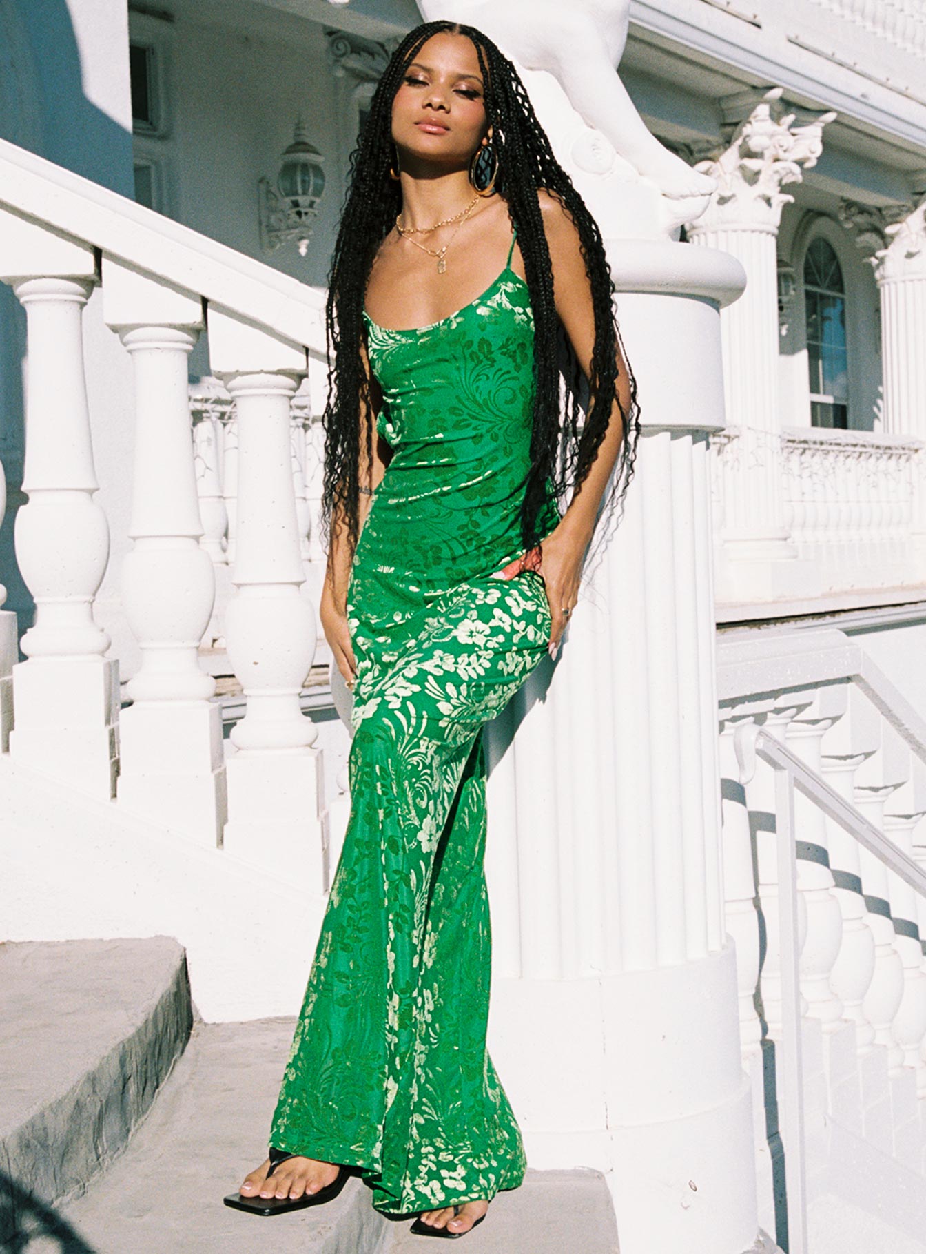 Burn Out Velvet Maxi Dress Green