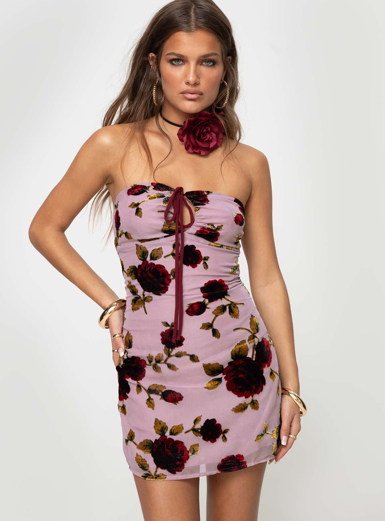 Devino Flower Strapless Mini Dress Pink Multi