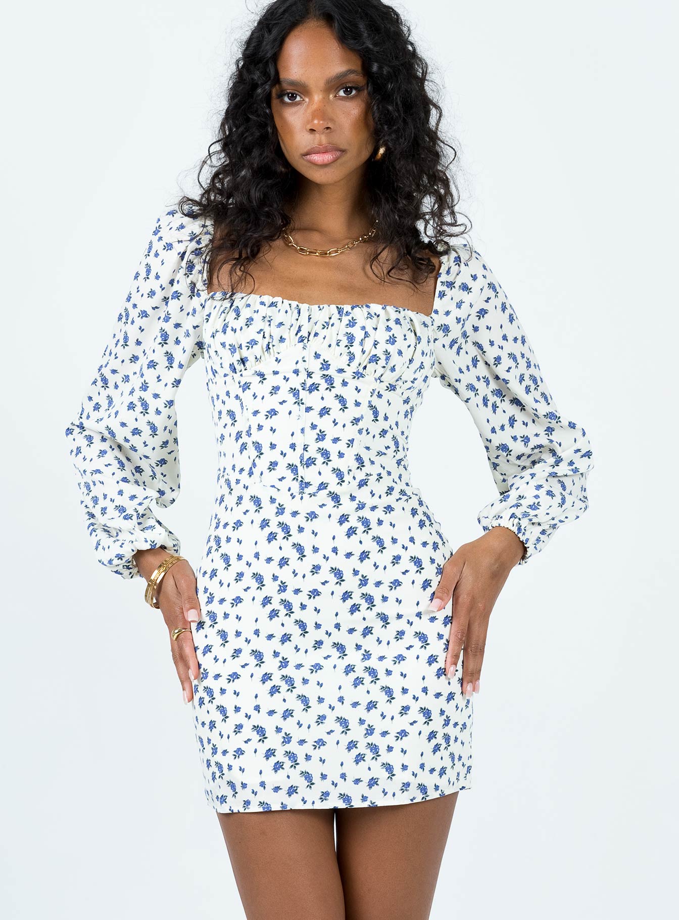 Vilma Long Sleeve Dress White Floral