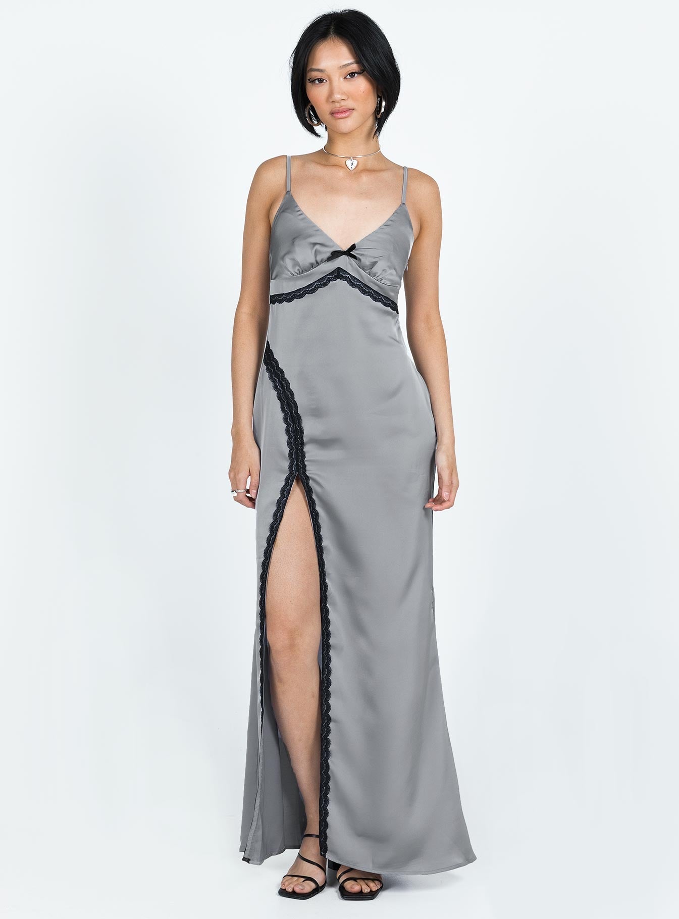 Sidney Lace Trim Maxi Dress Grey