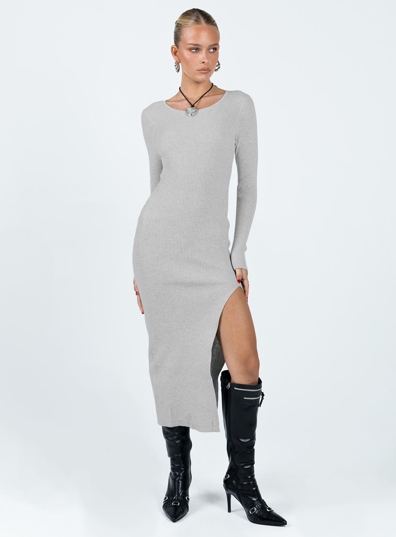 Fitro Long Sleeve Maxi Dress Grey