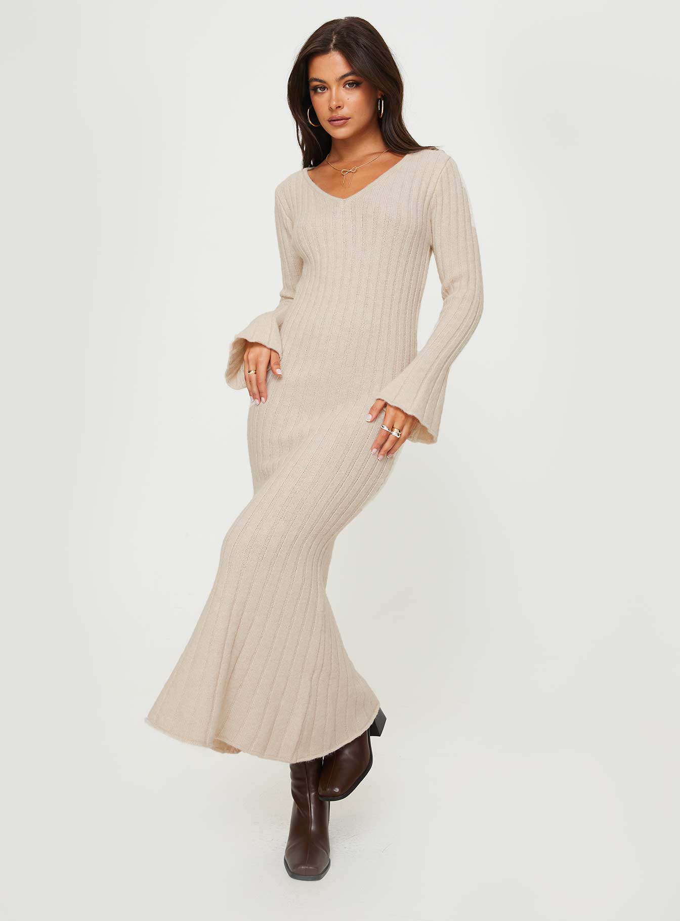 Larne Long Sleeve Maxi Dress Beige