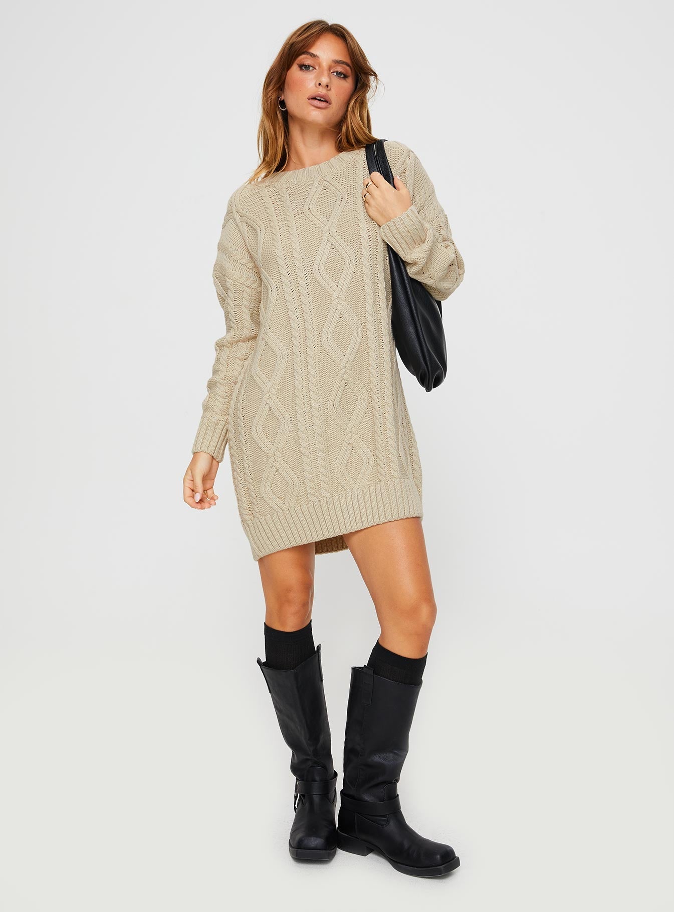 Anaya Sweater Mini Dress Beige