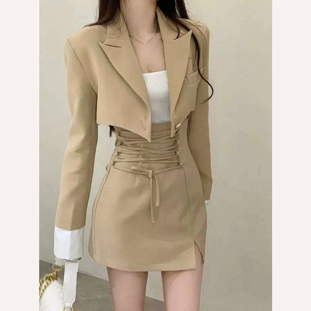 2 Piece Dress Set Women Casual Y2k Crop Tops Elegant Jacket Coats + Mini Skirts Korean Fashion Suits 2022 Autumn Blazers Dress