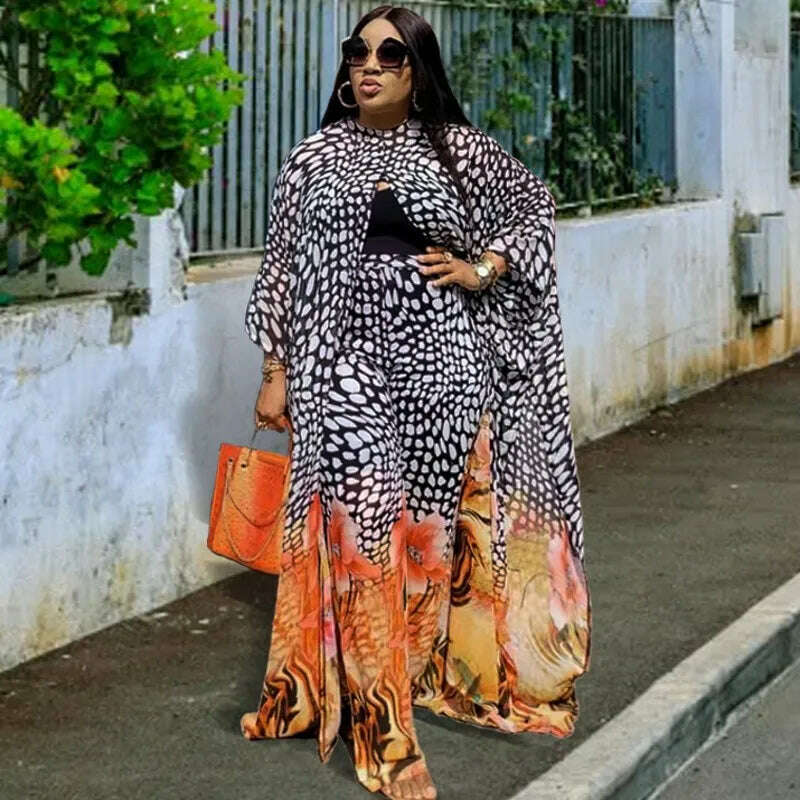 2 Piece Set Women Africa Clothes 2022 African Dashiki New Fashion Two Piece Suit Long Tops + Wide Pants Party Big Size For Lady