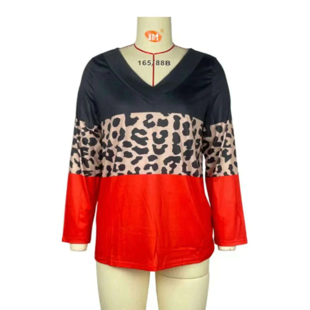 2022 Women Fashion Plus Size Loose Casual Blouses Long Sleeve Leopard Print Floral Print V Neck Spring And Autumn Tops
